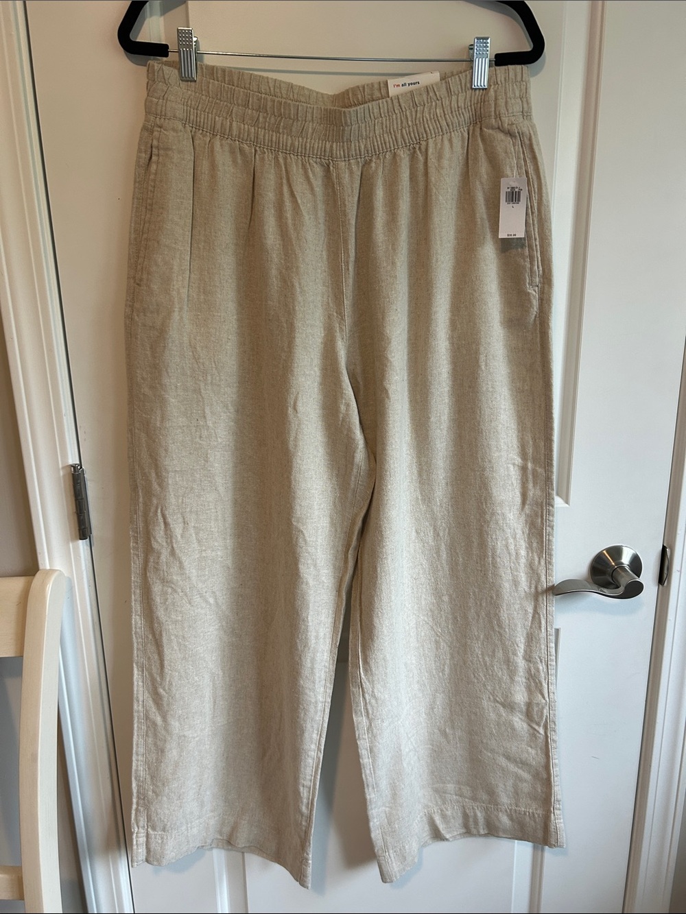 Old Navy Beige Wide-Leg Full Length High-Rise Linen-Blend Pants
